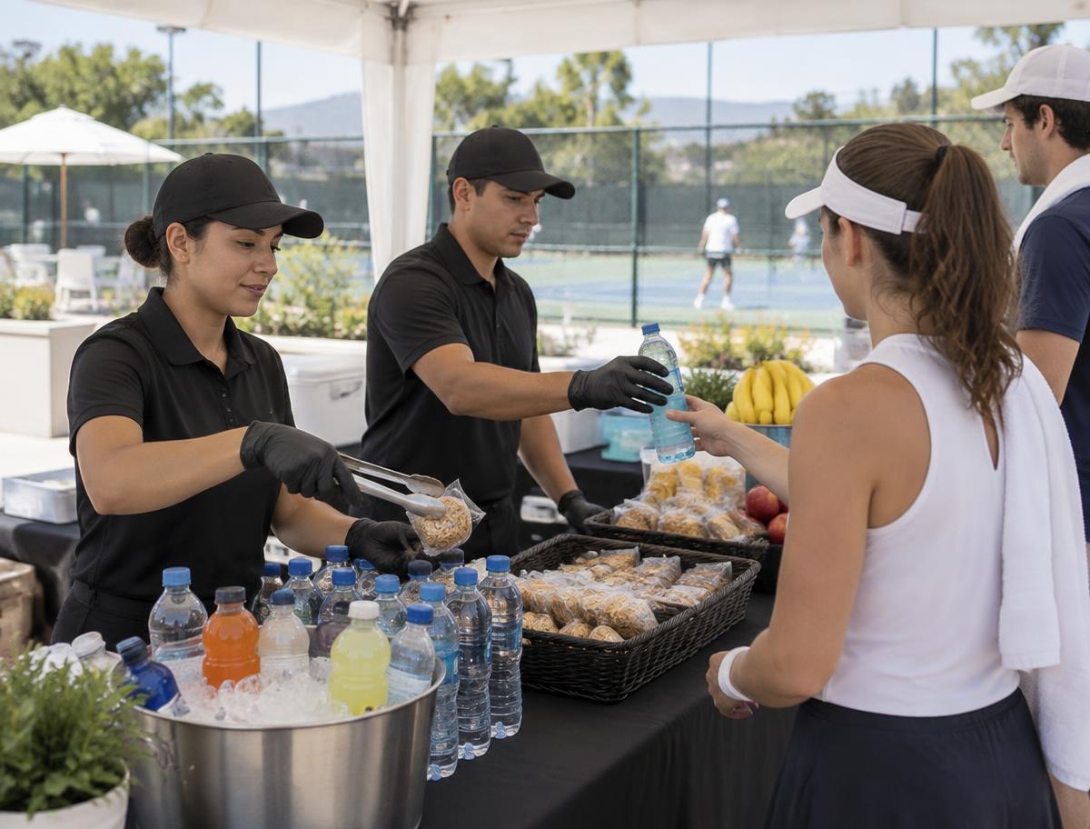 Servicio de alimentos y bebidas durante un torneo